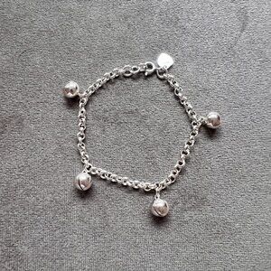 Sterling Silver .925 Chain Link Bracelet With Bell Charms NEW
